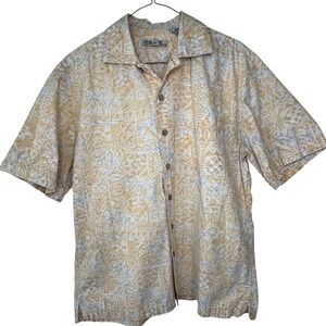Batik Bay Yellow Hawaiian Shirt Mens Medium Tropical Palm Tree Button Down VTG